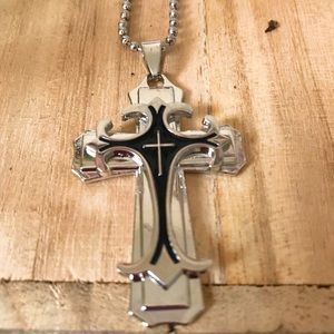Stainless Steel Cross Pendant 24” Chain Men